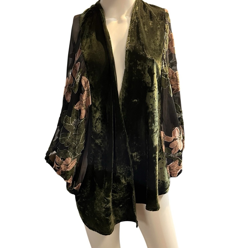 Black Burnout Velevet Kimono Wrap Sheer Open Front OS Dark Romantic Fairy Grunge